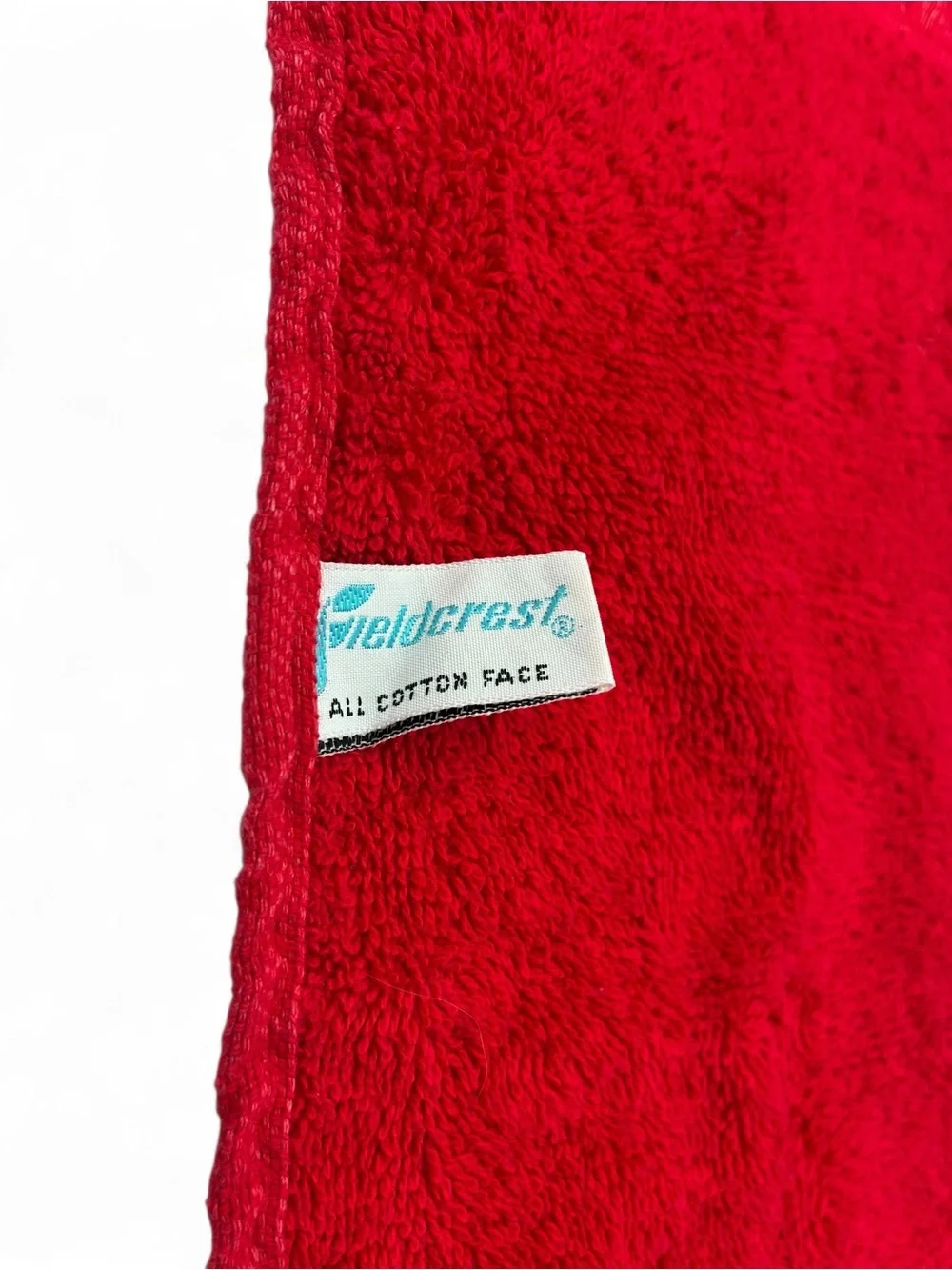 2 Vintage Fieldcrest Holiday Hand Towels Red Green Fringe Applique Made In USA